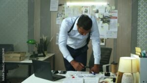 detective prive avec loupe et dossier enquete