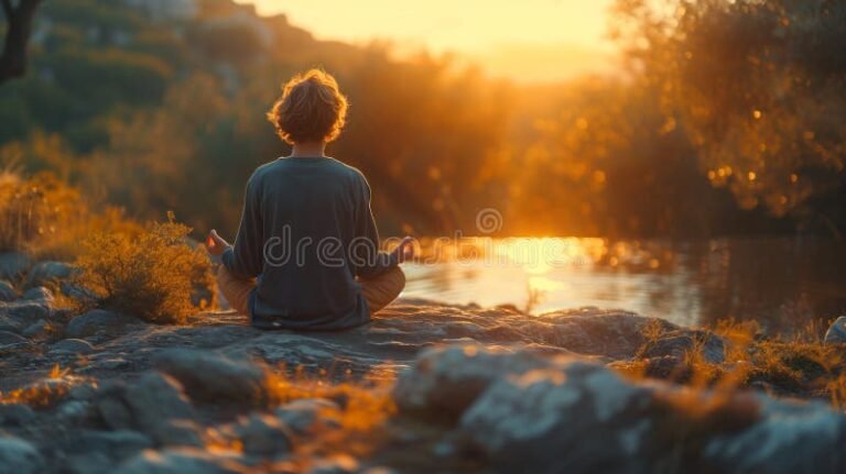 personne meditant en pleine nature apaisante